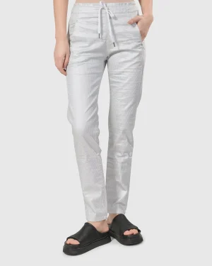 Women Alembika Pinstripe Iconic Stretch Jeans, Silver/White