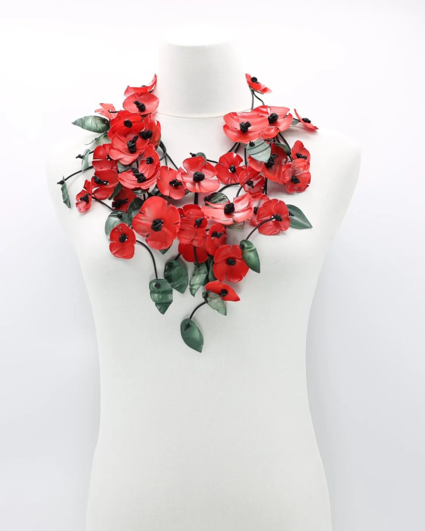 Women Alembika Poppy & Green Leaf Necklace, Red