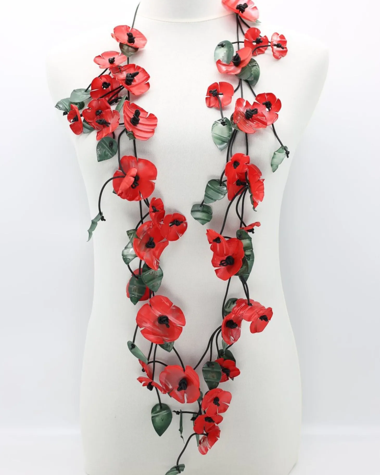 Women Alembika Poppy & Green Leaf Necklace, Red