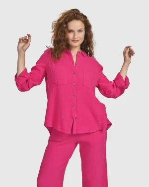 Women Alembika Recreation Button Down Top, Fuchsia