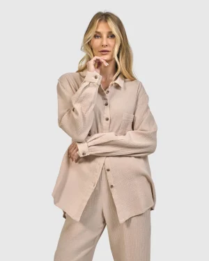 Women Alembika Recreation Button Down Top, Sand