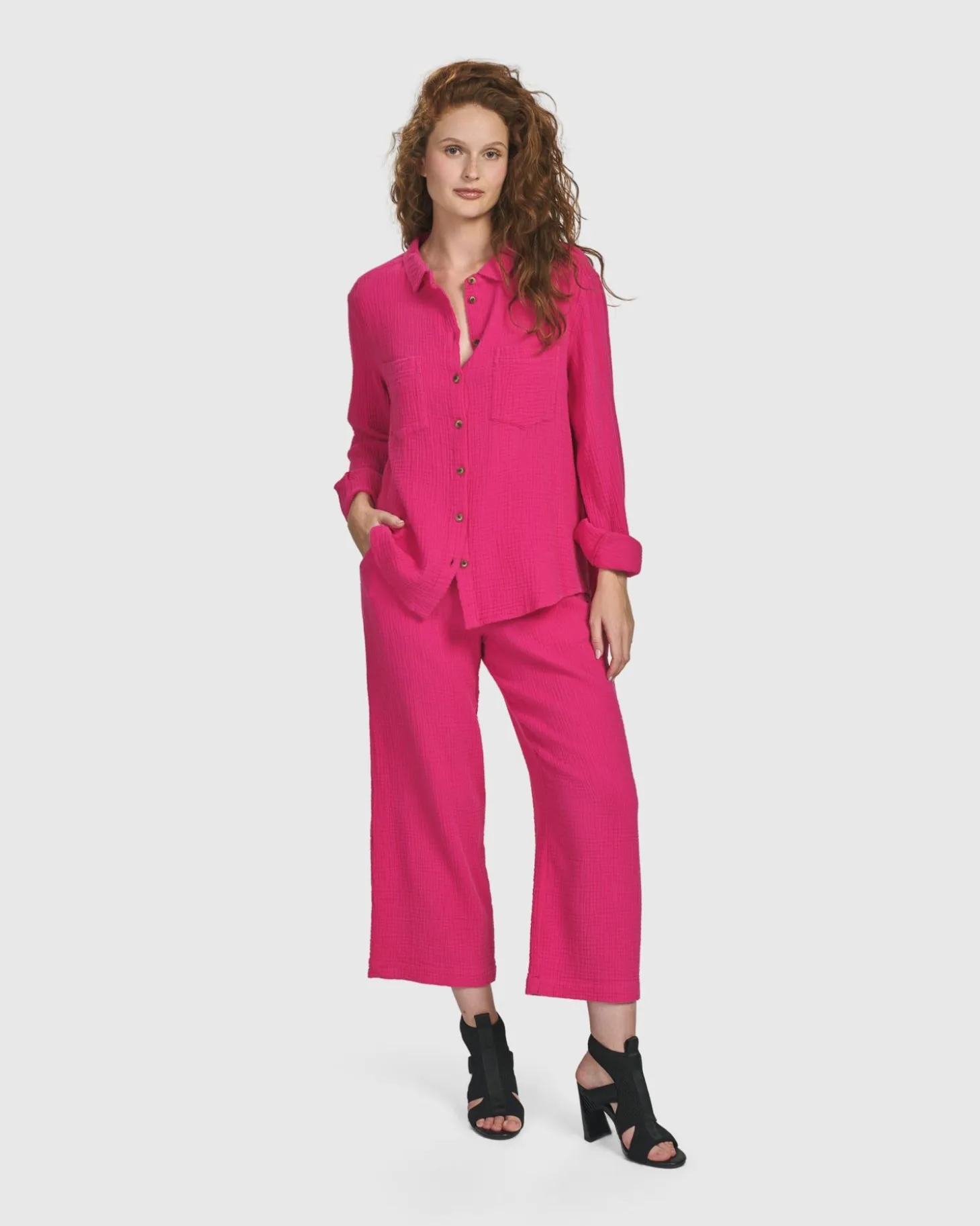 Women Alembika Recreation Button Down Top, Fuchsia