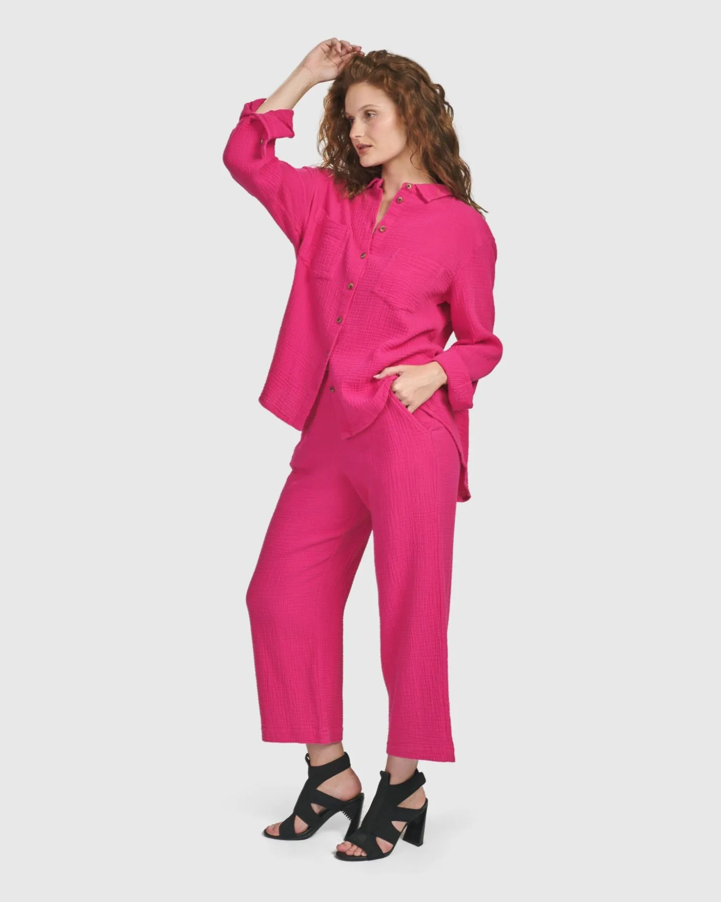Women Alembika Recreation Button Down Top, Fuchsia