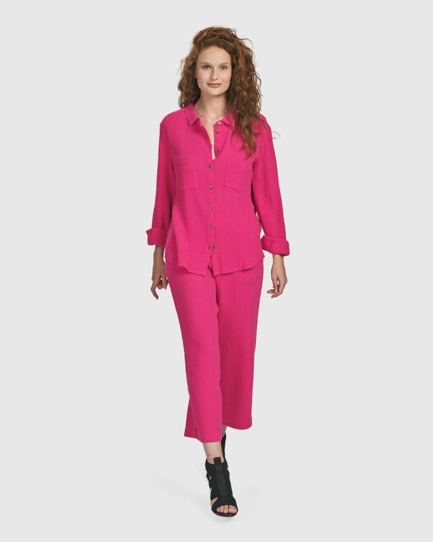 Women Alembika Recreation Button Down Top, Fuchsia