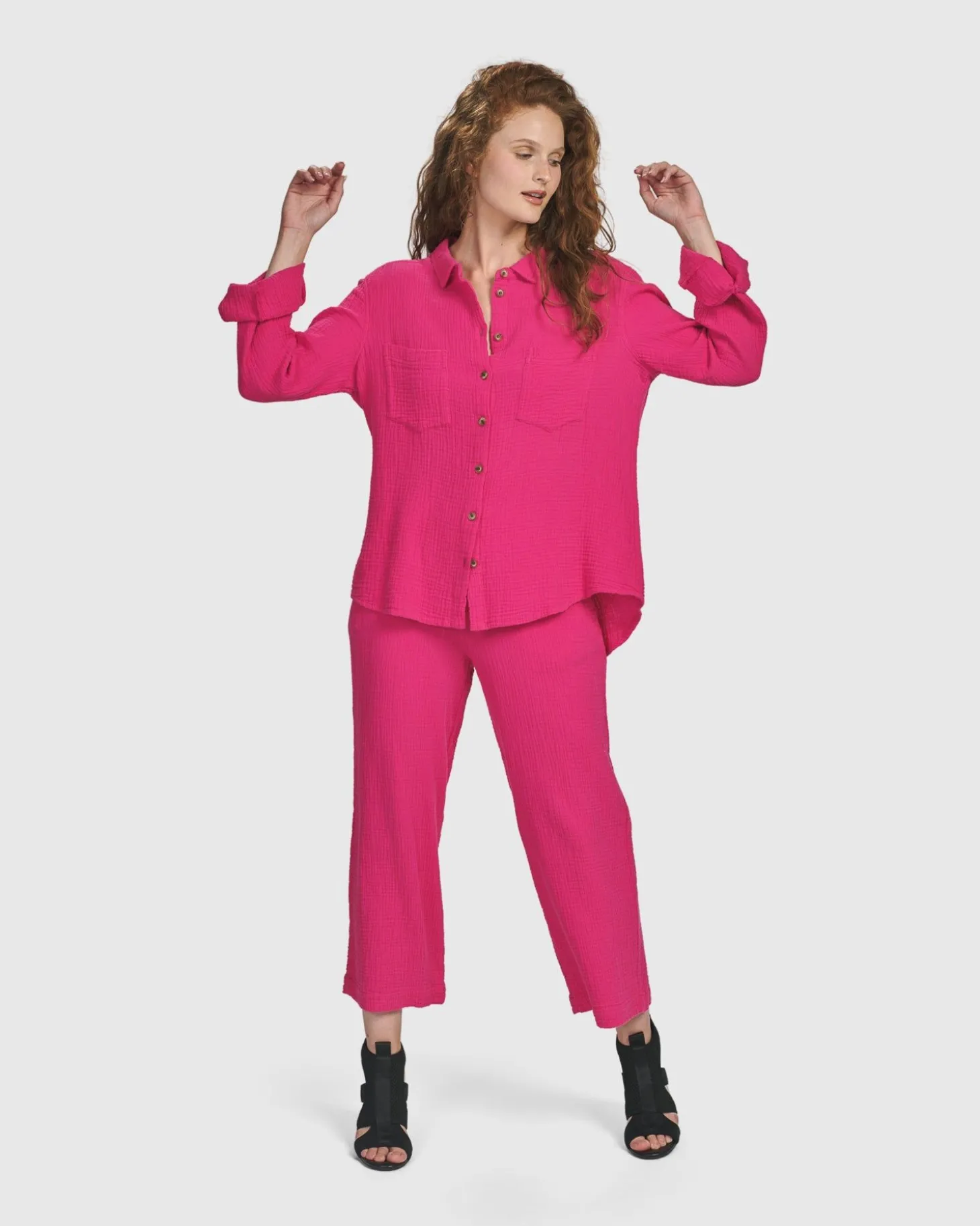 Women Alembika Recreation Button Down Top, Fuchsia