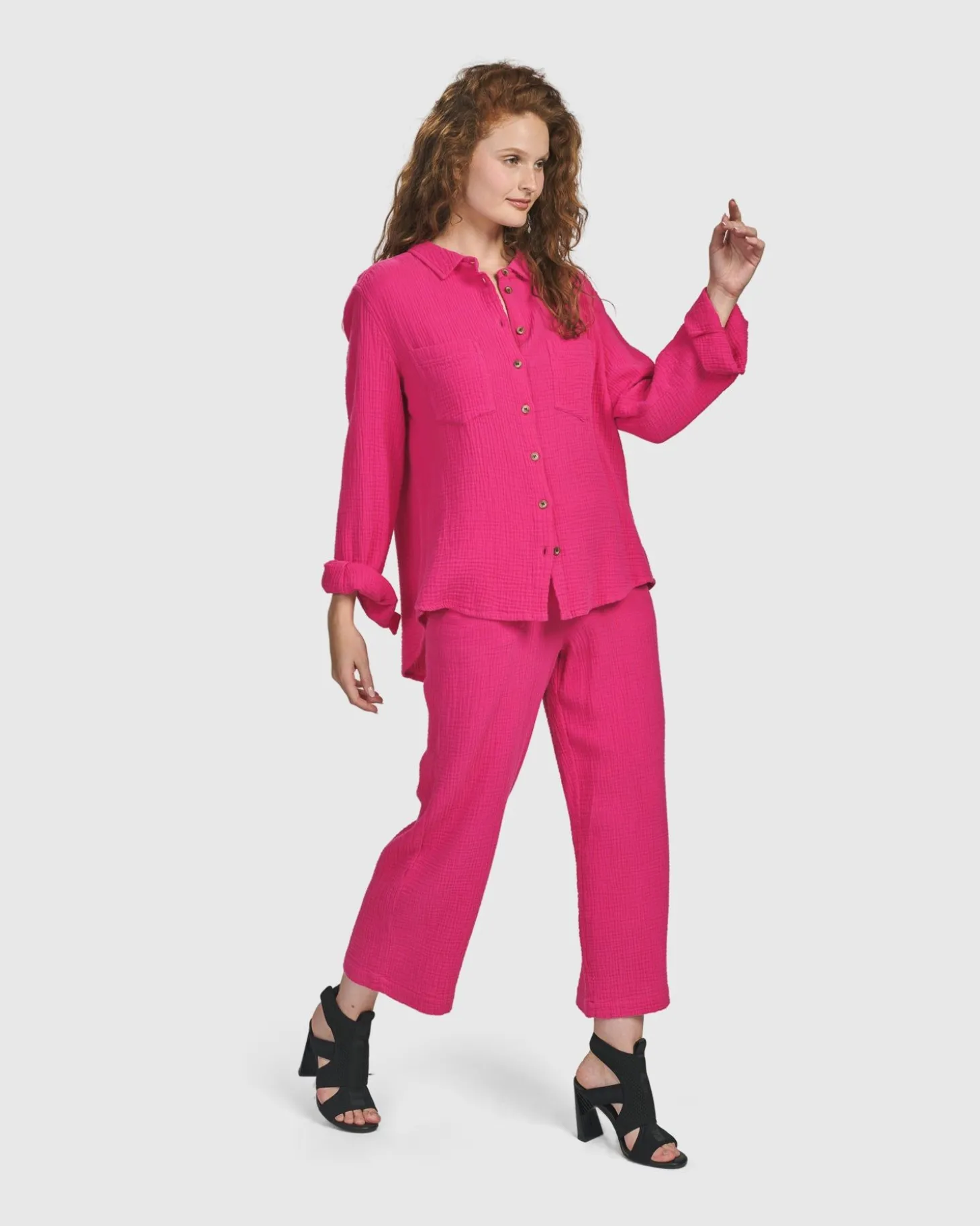Women Alembika Recreation Button Down Top, Fuchsia