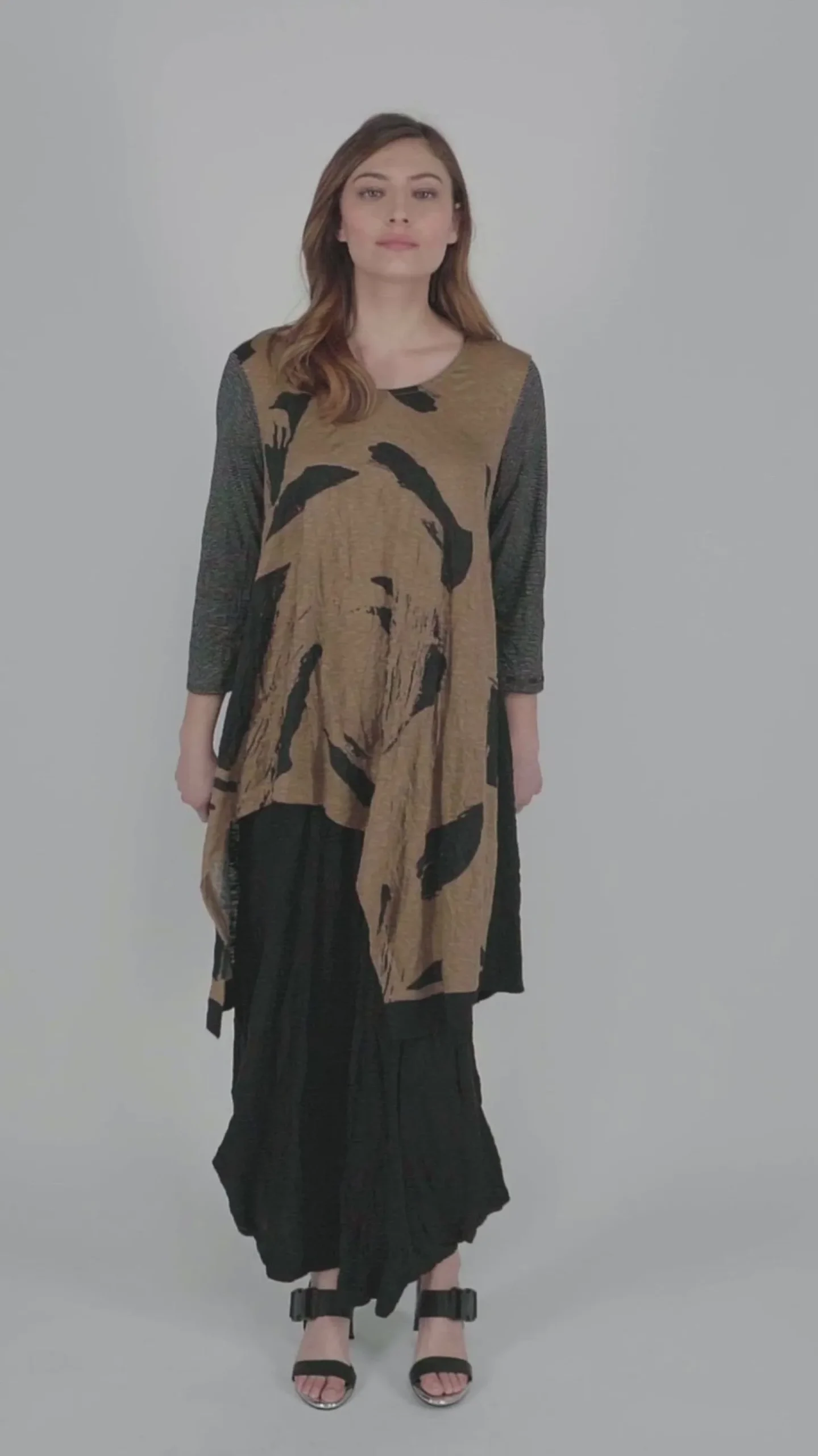 Women Alembika Ru Hi-Lo Crinkle Tunic Top, Sepia