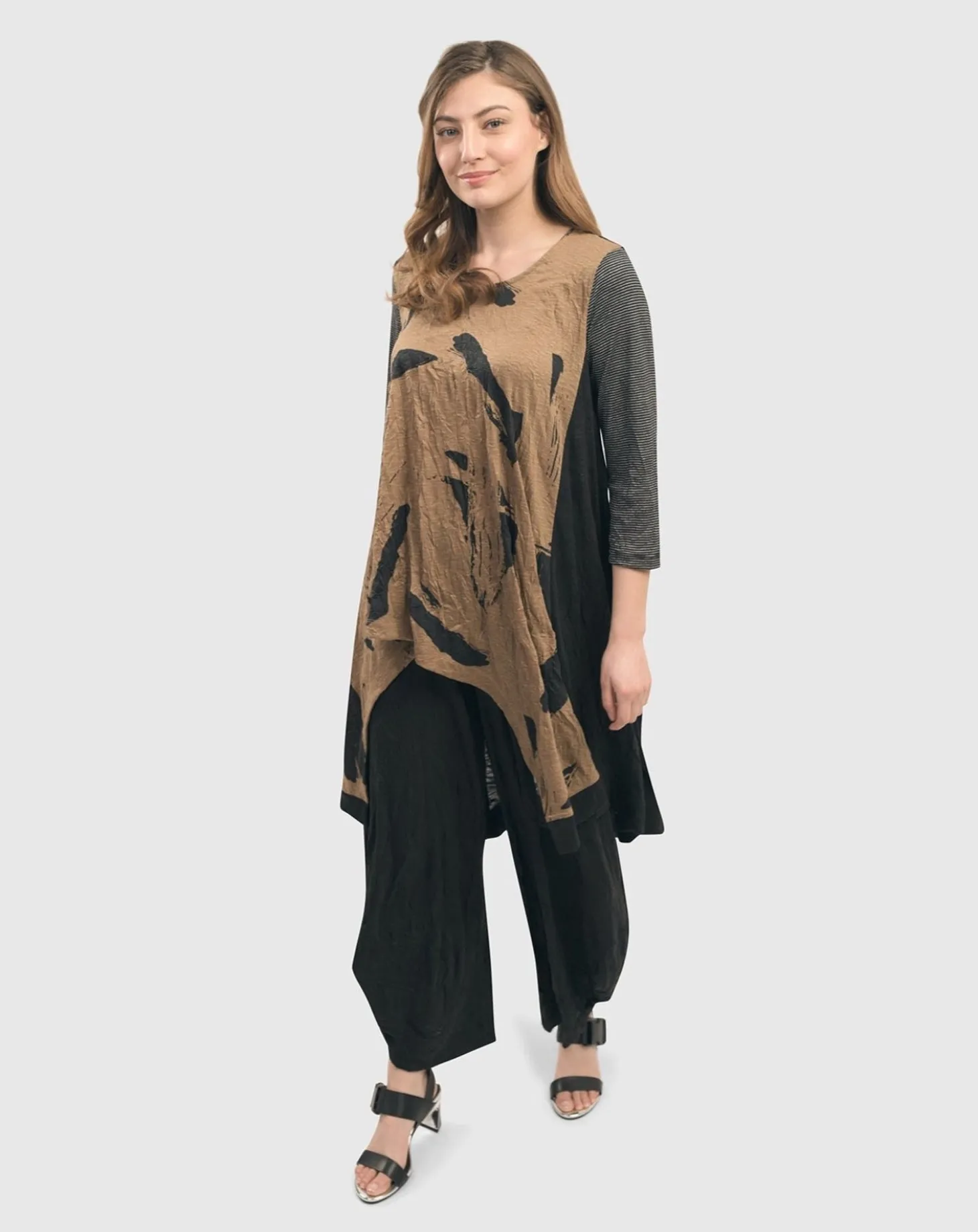 Women Alembika Ru Hi-Lo Crinkle Tunic Top, Sepia