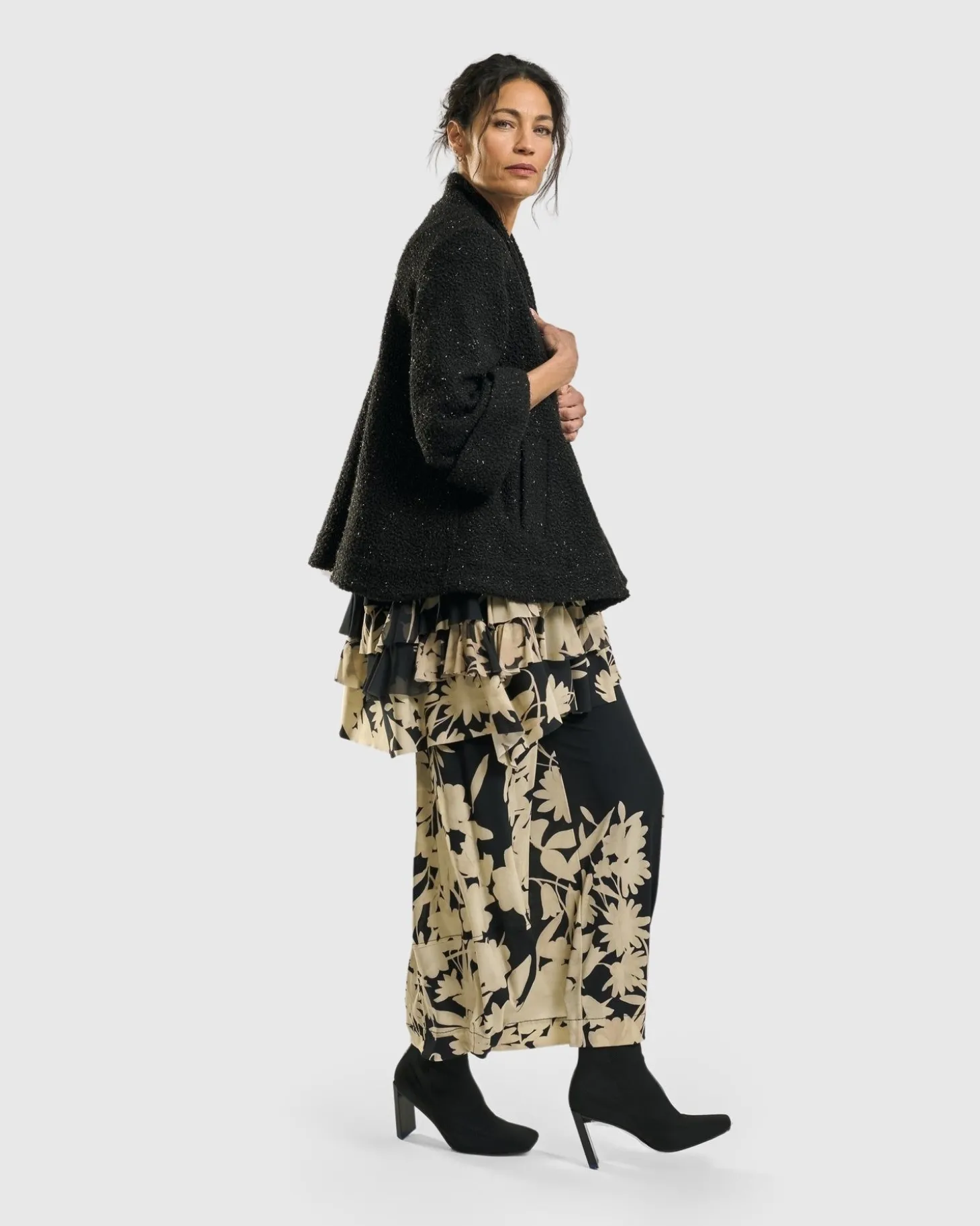 Women Alembika Sagittarius A-Line Jacket, Charcoal