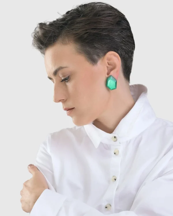 Women Alembika Sea Faceted Clip Earrings, Green