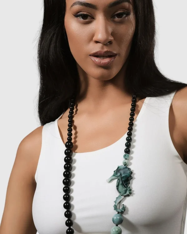 Women Alembika Seahorse Bead Necklace, Sea Green