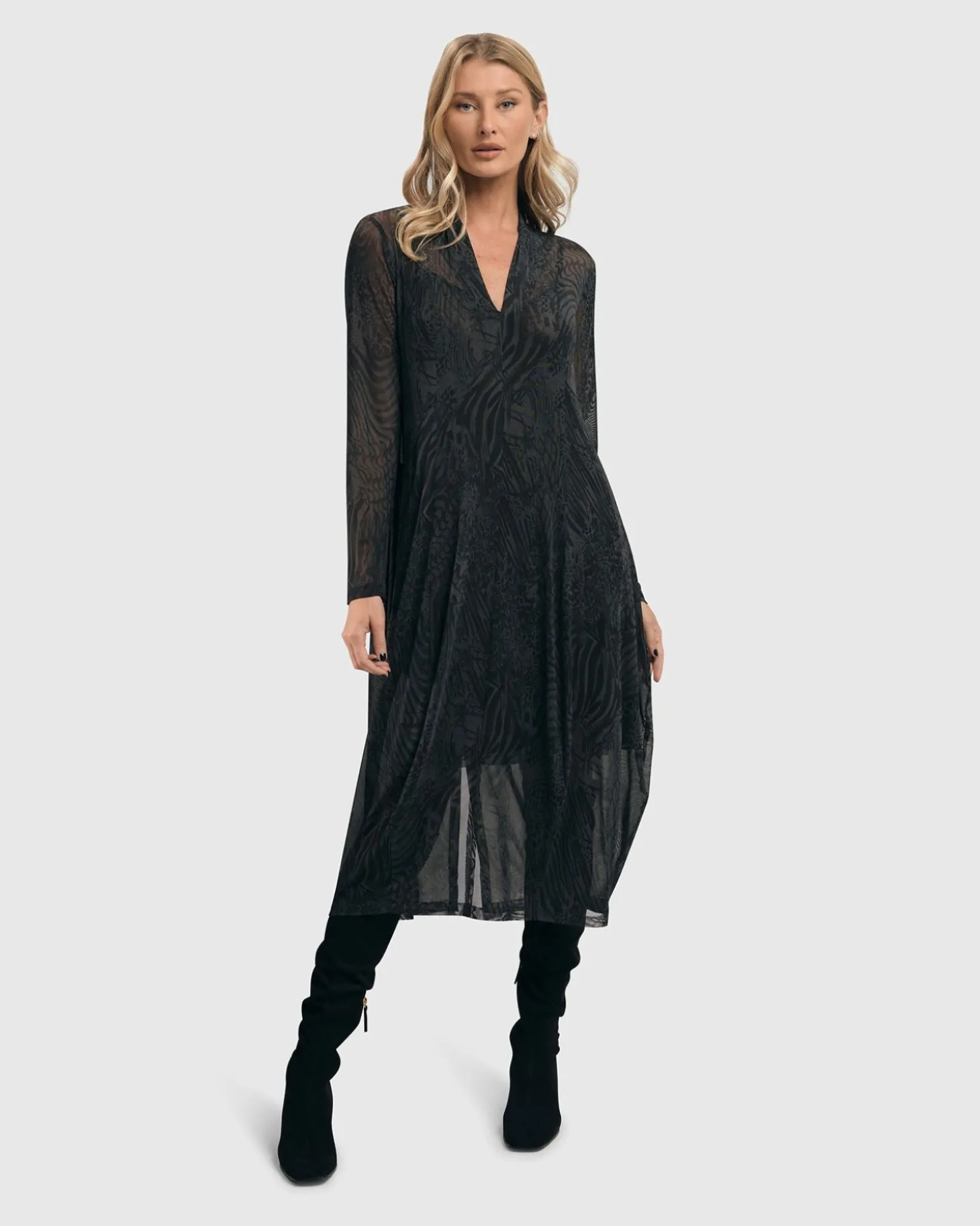 Women Alembika Soft Chiffon Cocoon Dress, Pewter