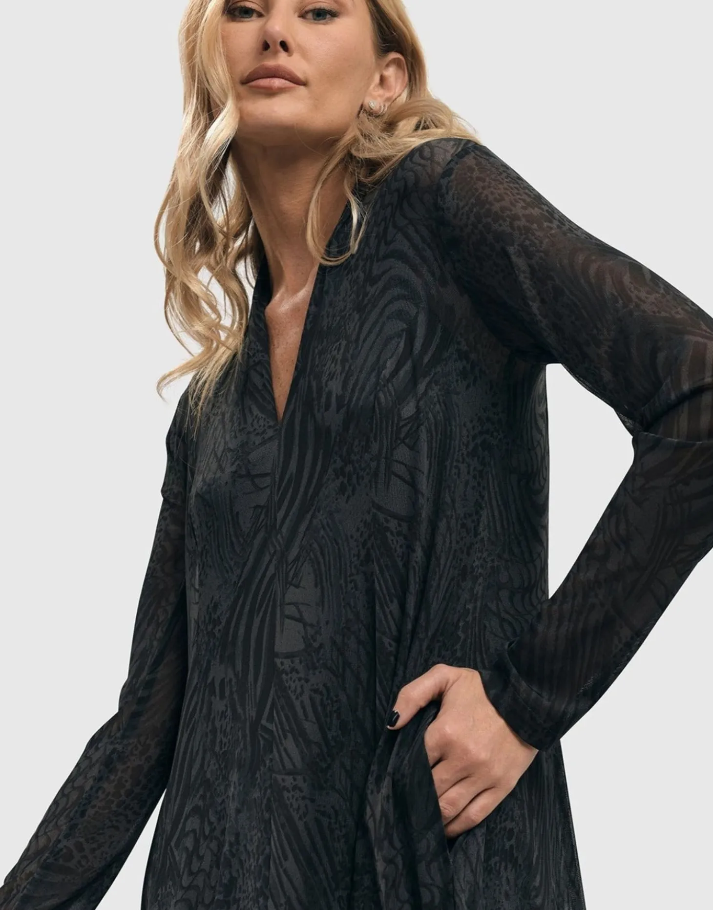 Women Alembika Soft Chiffon Cocoon Dress, Pewter