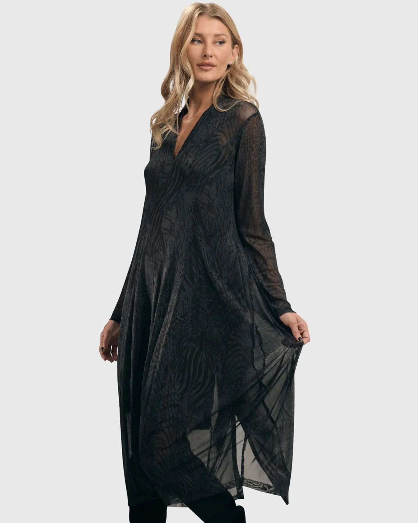 Women Alembika Soft Chiffon Cocoon Dress, Pewter