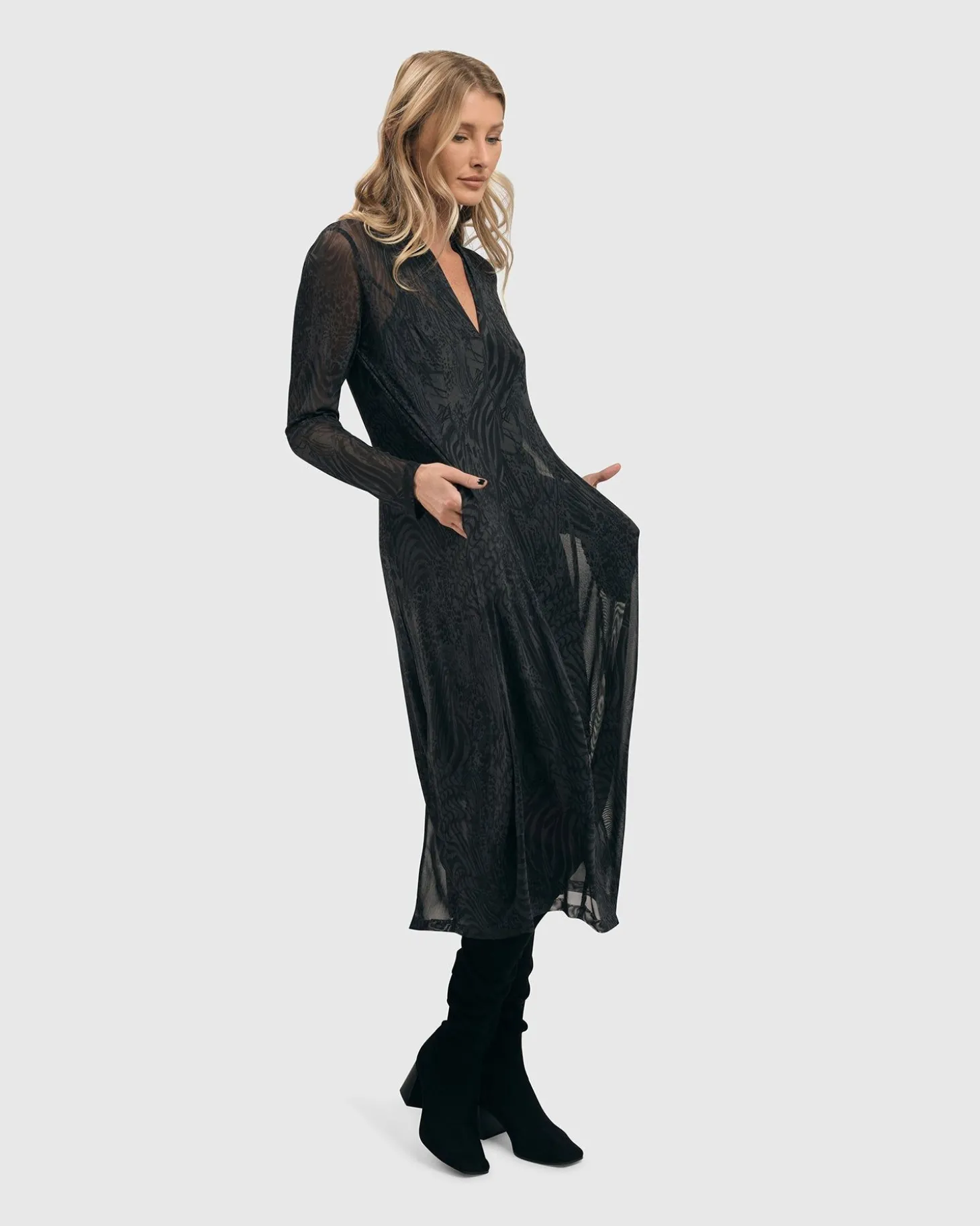 Women Alembika Soft Chiffon Cocoon Dress, Pewter