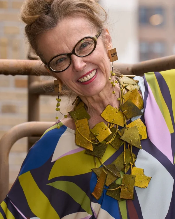 Women Alembika 3-Strand Recycled Leather Necklaces - Hand Painted Yellow Graffiti