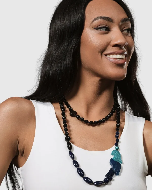 Women Alembika Tahiti Bird Bead Necklace, Blue