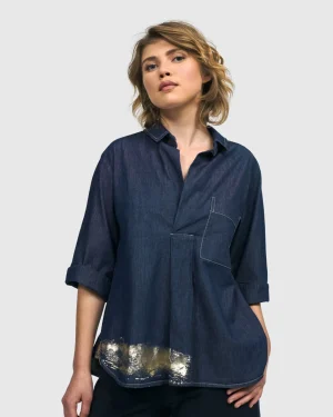 Women Alembika Tallahassee Popover Blouse, Denim