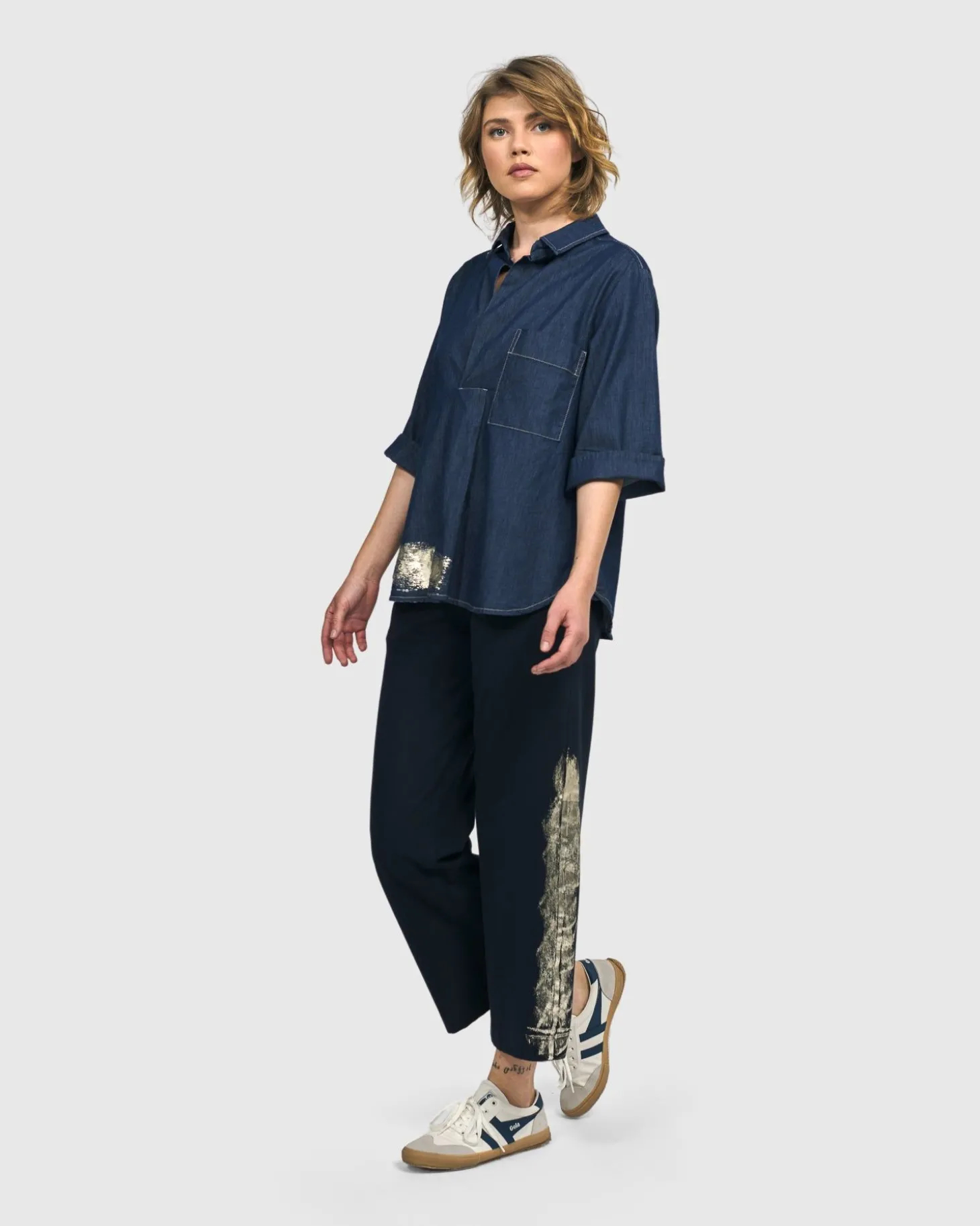 Women Alembika Tallahassee Popover Blouse, Denim