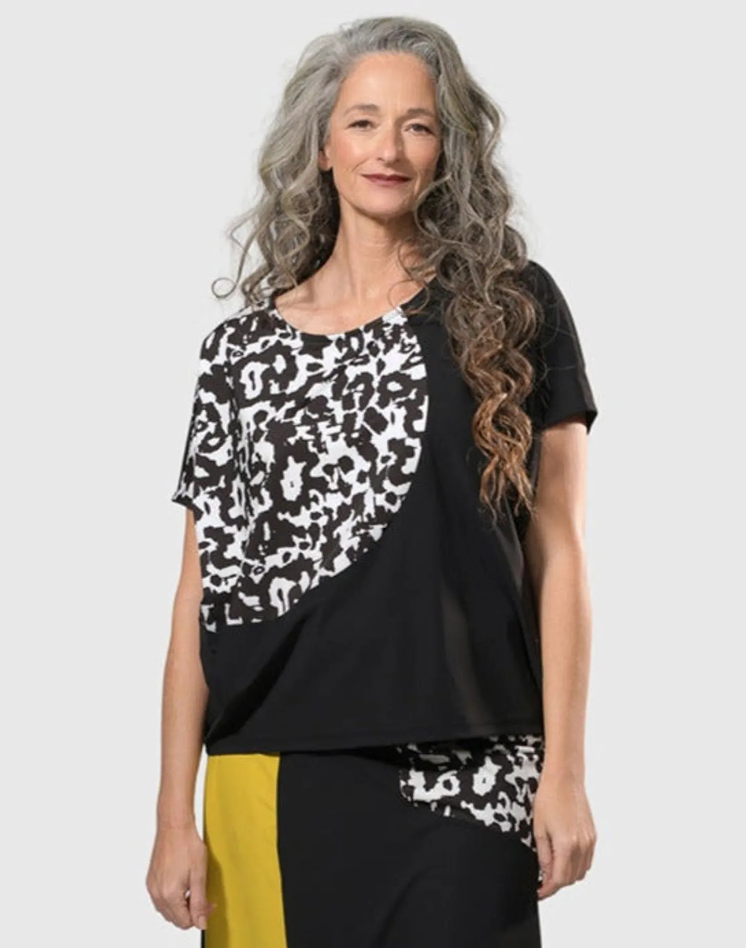 Women Alembika Tekbika Bliss Boxy Top, Yellow/Print