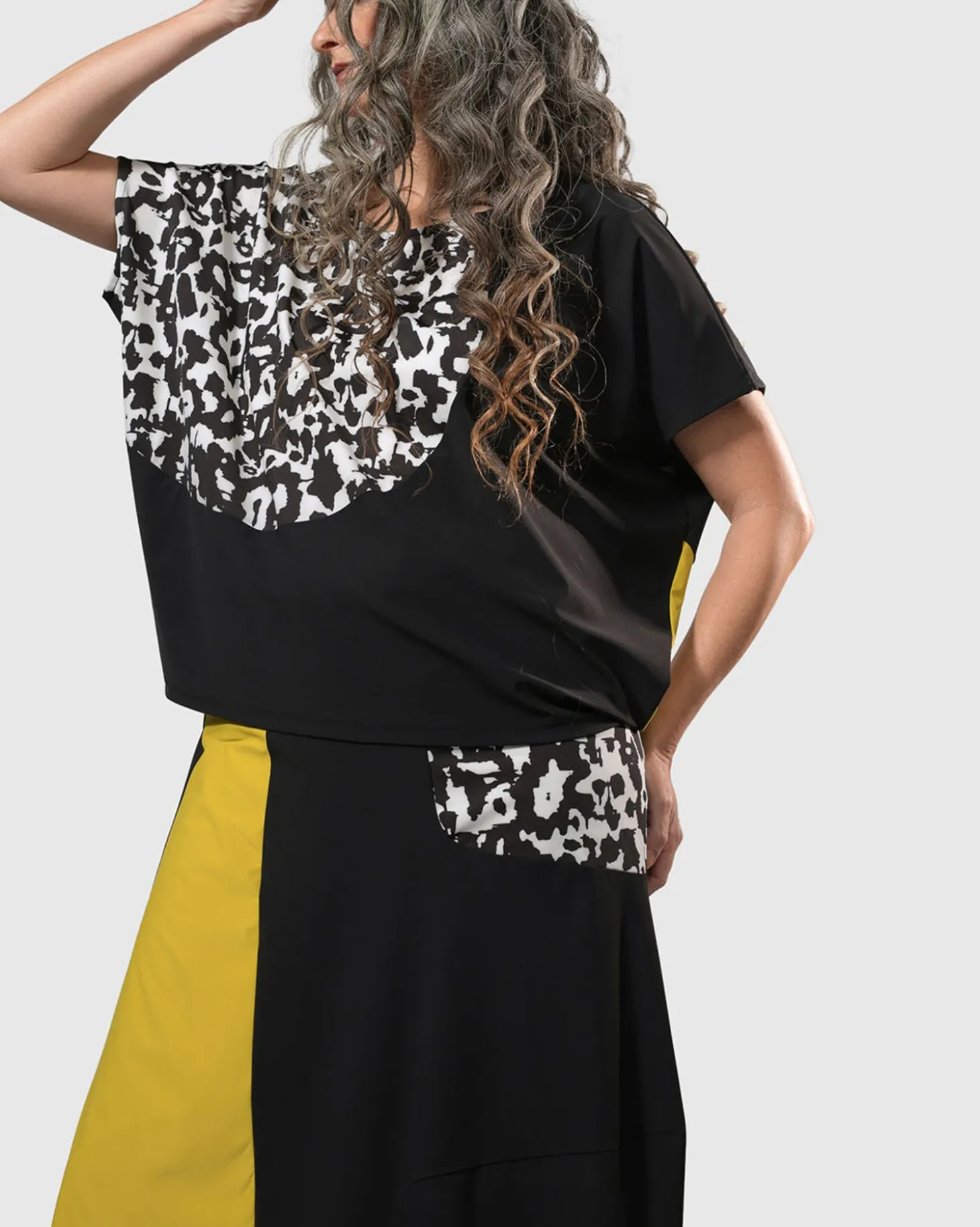 Women Alembika Tekbika Bliss Boxy Top, Yellow/Print