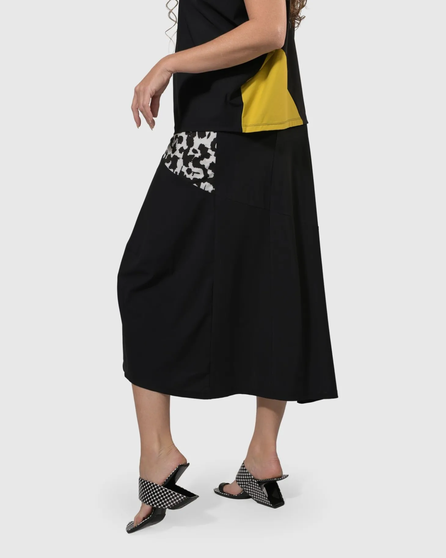 Women Alembika Tekbika Swing Maxi Skirt, Yellow/Print