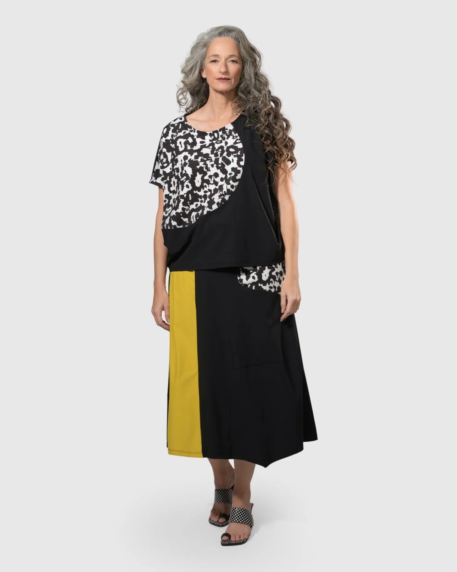 Women Alembika Tekbika Swing Maxi Skirt, Yellow/Print