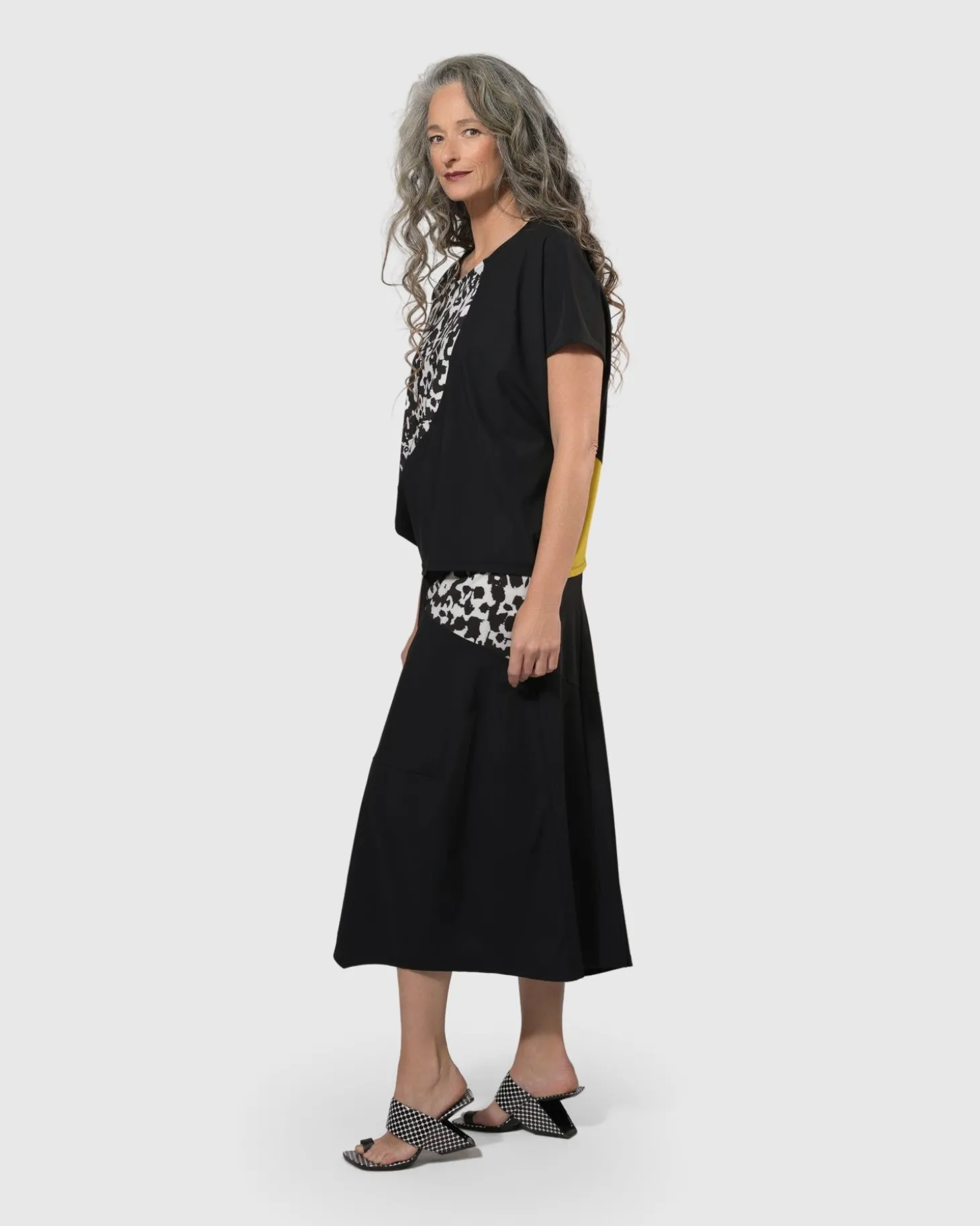 Women Alembika Tekbika Swing Maxi Skirt, Yellow/Print