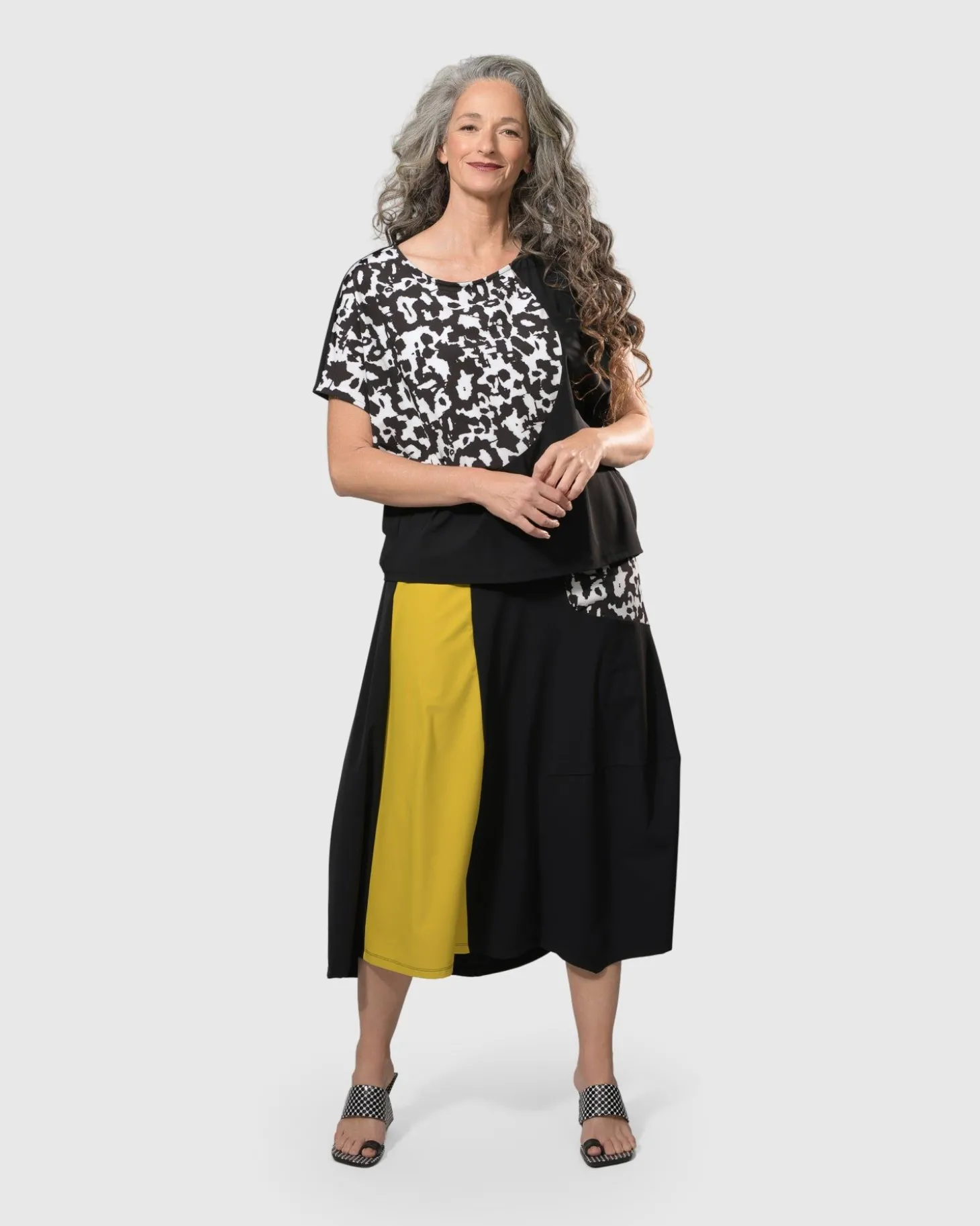 Women Alembika Tekbika Swing Maxi Skirt, Yellow/Print
