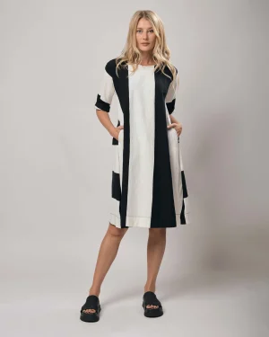 Women Alembika Urban Anna Stripe A-Line Dress, White/Black