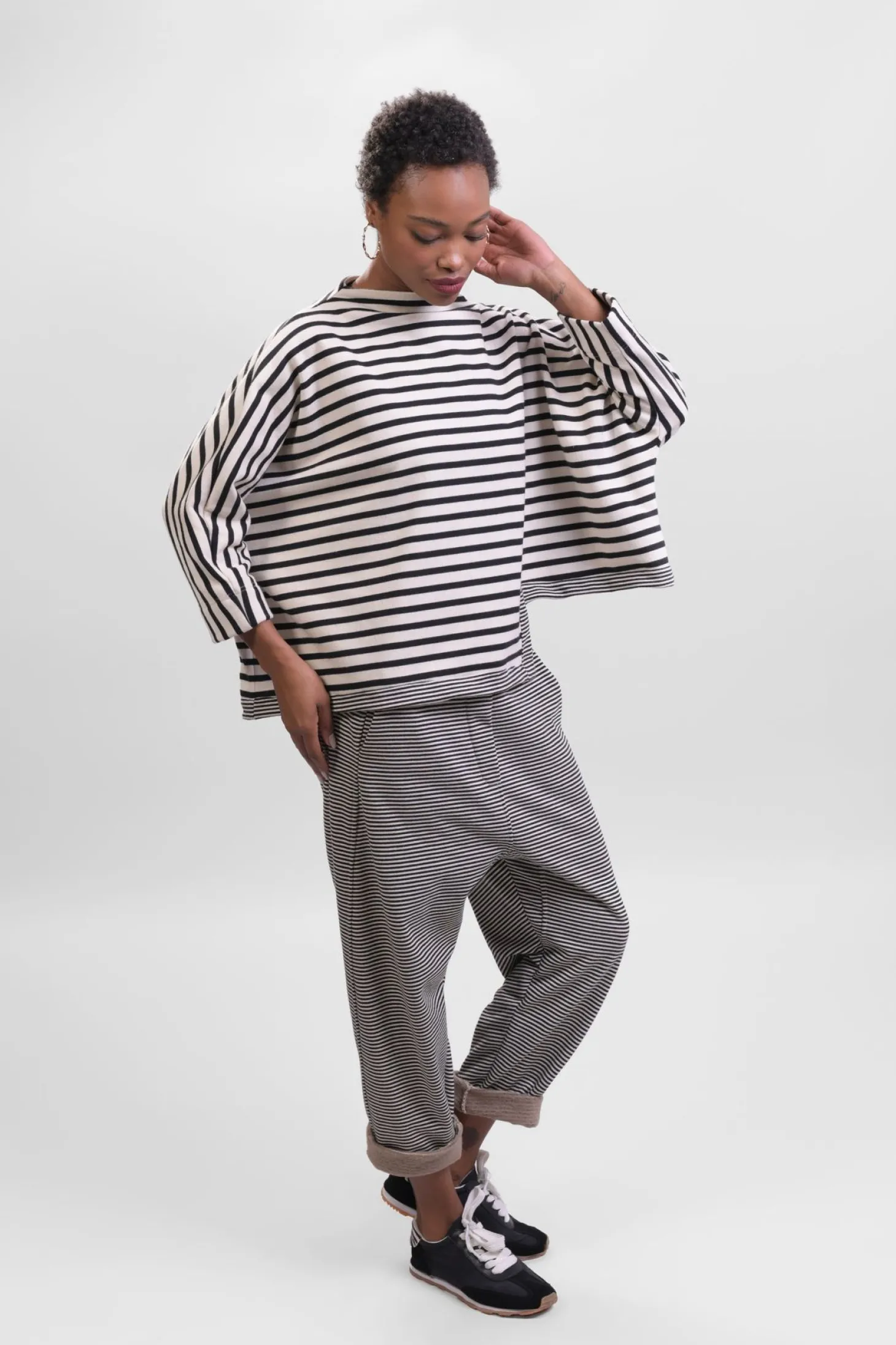 Women Alembika Urban French Terry Trousers, Stripe