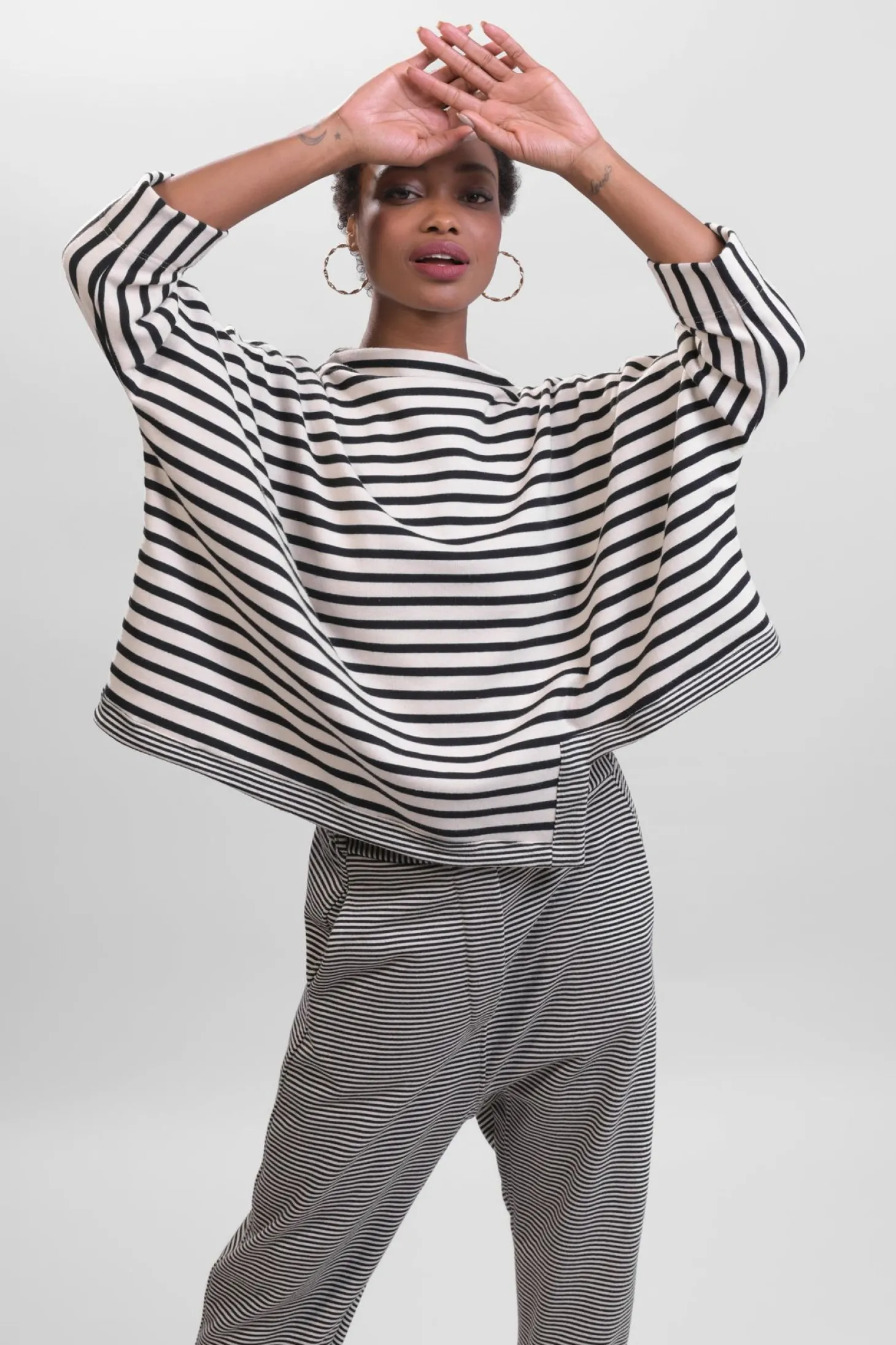 Women Alembika Urban French Terry Trousers, Stripe