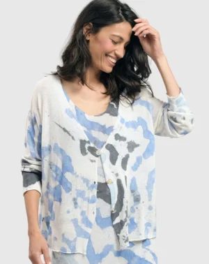 Women Alembika Watercolor Cardigan Sweater, Nautical